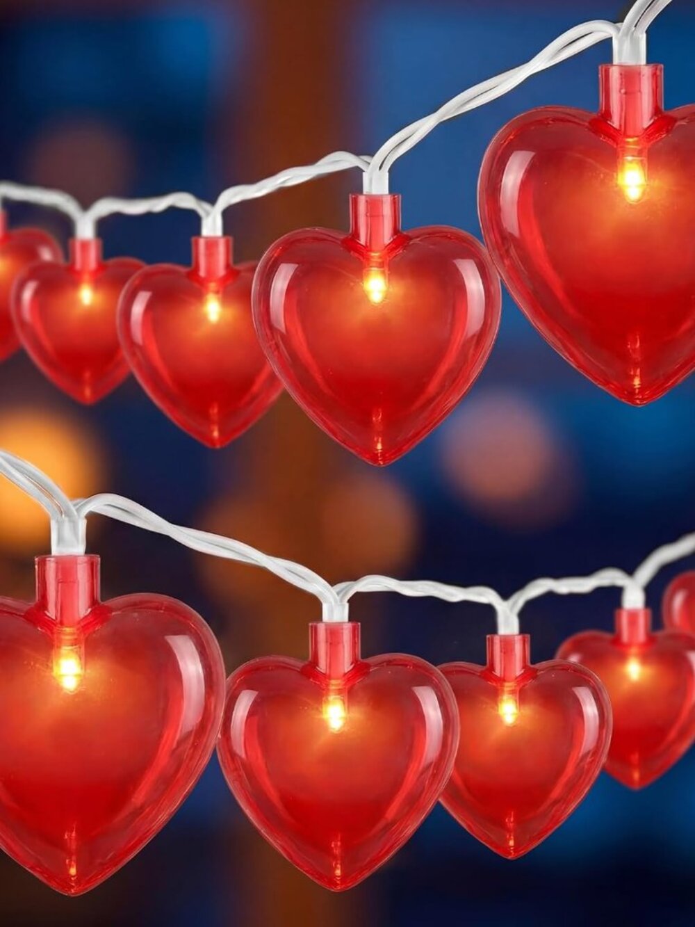 8.5Ft Heart String Lights, Valentines Day Decorations Lights with 10 Red Heart L